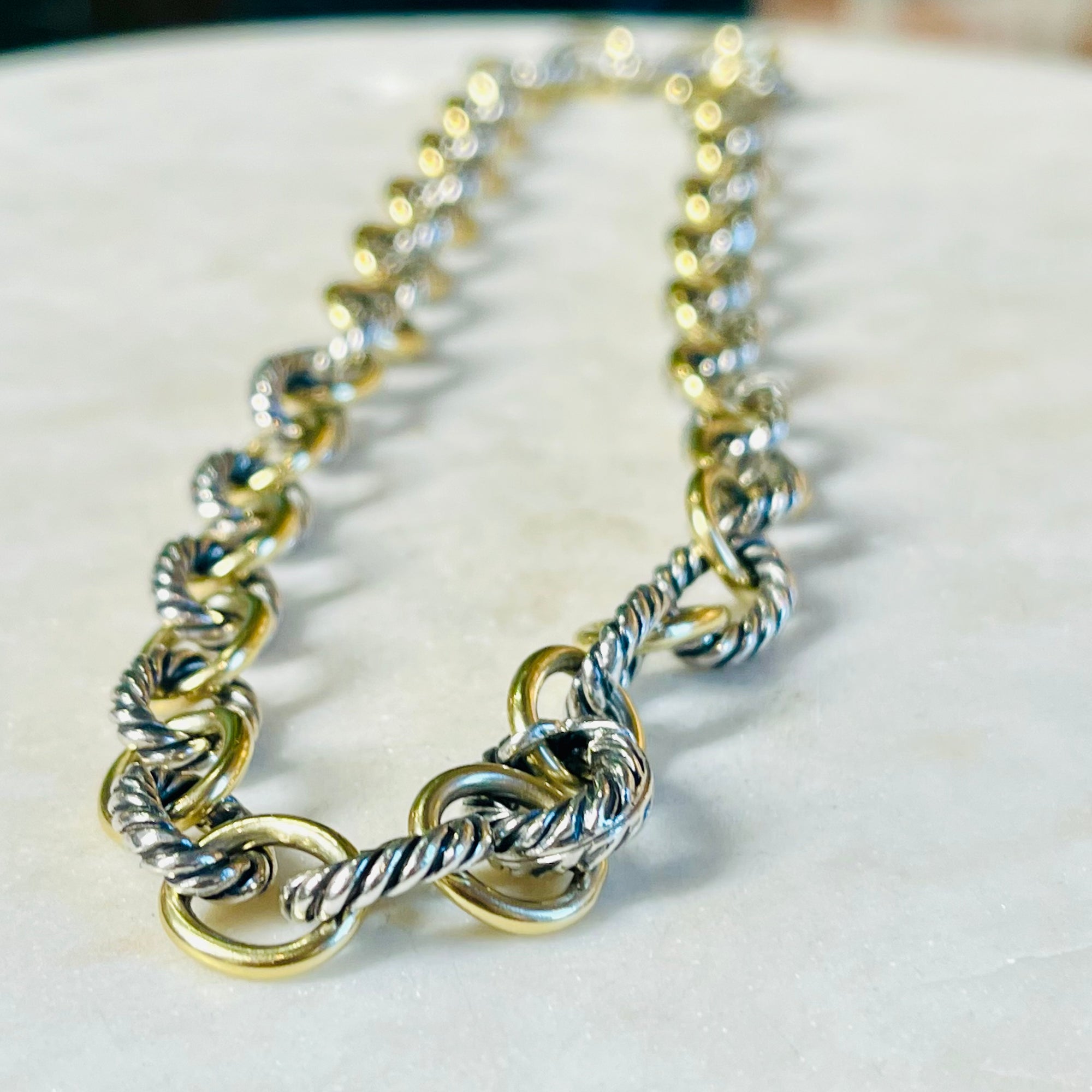 DAVID YURMAN .925 Sterling Silver 750 18K Gold Figaro Chain Choker Necklace