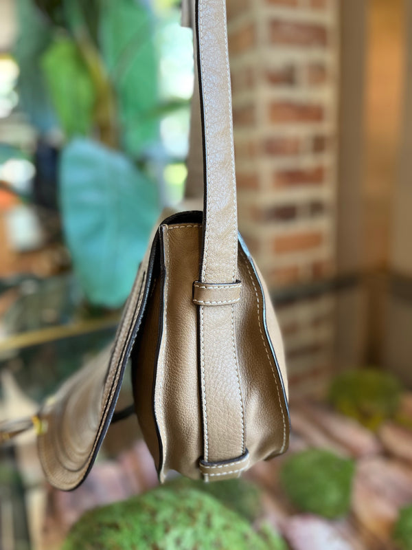 Chloé Marcie Medium Saddle Bag in Ivory Calfskin Leather White
