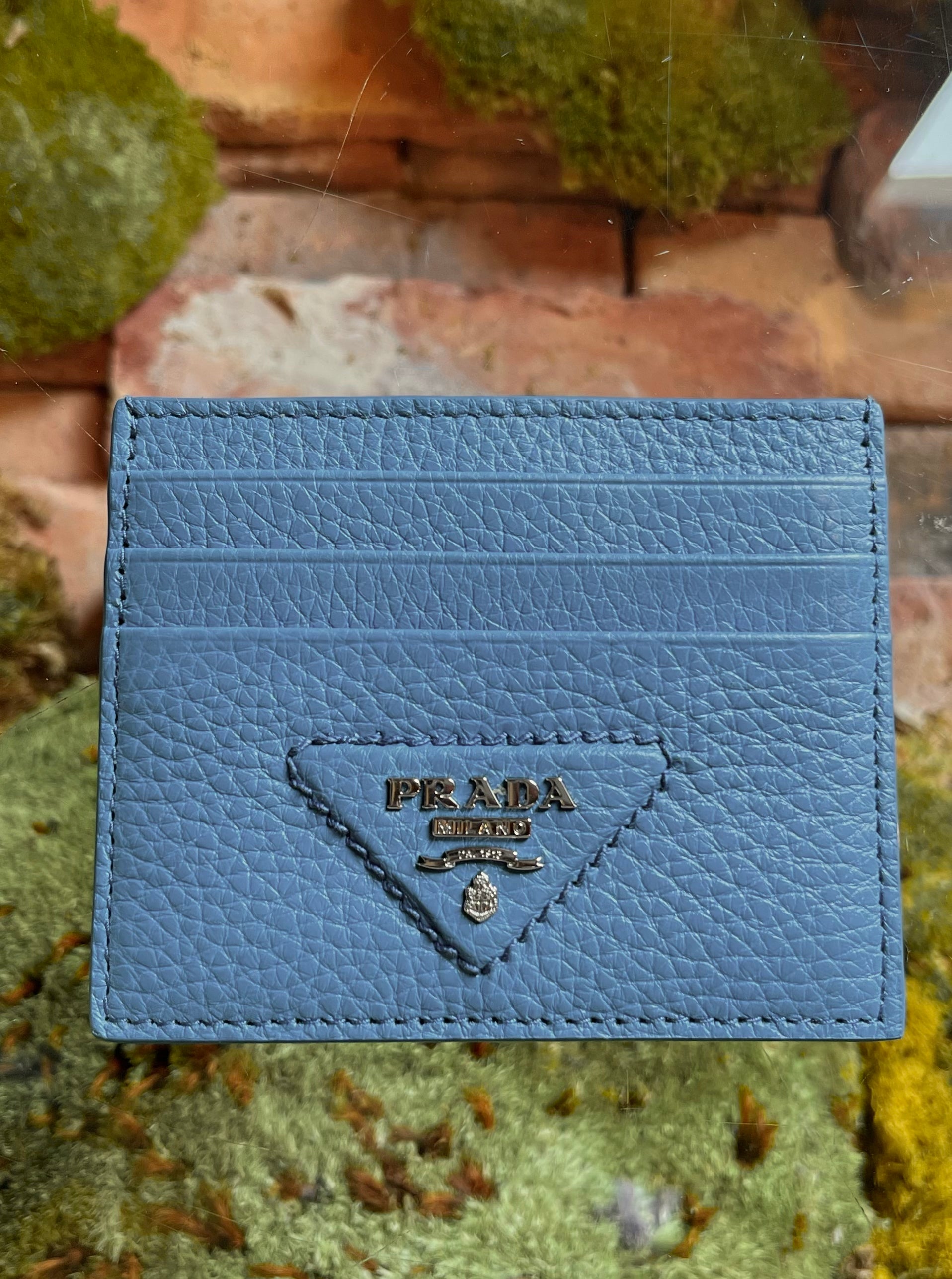 PRADA Blue Daino Leather Card Wallet