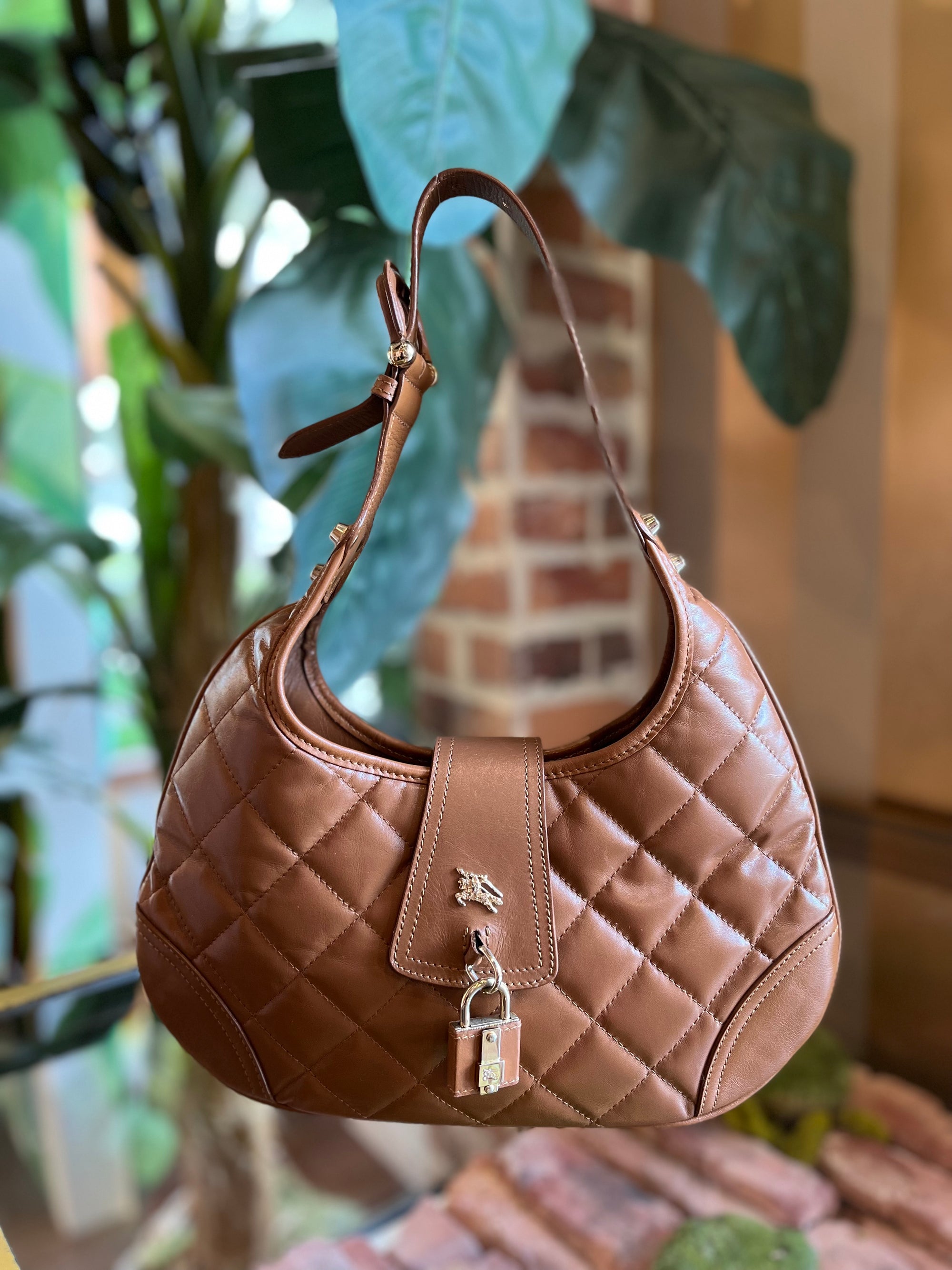 BURBERRY Brown Quilted Leather Hobo Bag