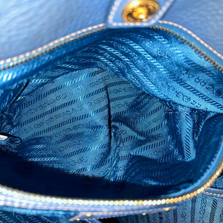PRADA Blue Vitello Daino Leather Tote