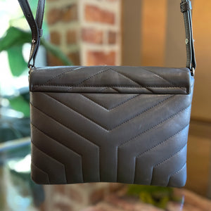 SAINT LAURENT Gray Calfskin Y Quilted Monogram LouLou Crossbody TS3011