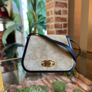 GUCCI Greige Vintage Suede Crossbody Bag