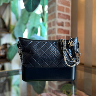 CHANEL Gabrielle Black Quilted Aged Calfskin Leather Crossbody Bag