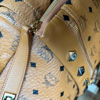 MCM Medium Dual Stark Cognac Visetos Monogram Studded Backpack
