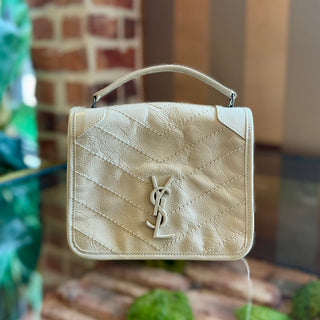 SAINT LAURENT Off White Matelasse Niki Wallet On Chain