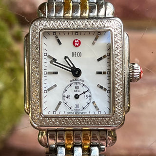 MICHELE Deco Silver/Gold Square Face Stainless Steel Watch