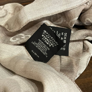 GUCCI Light Gray GG Monogram Wool & Silk Blend Fringe Shawl Scarf