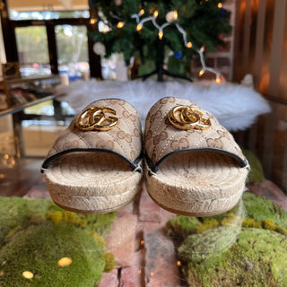 GUCCI Beige Espadrilles GG Canvas Mules SZ36.5(6.5US)