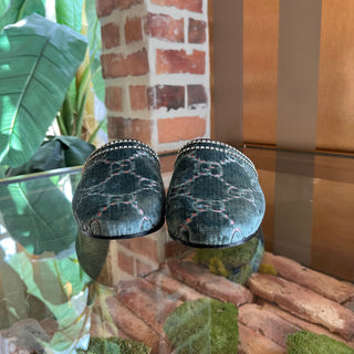 GUCCI Blue GG Monogram Crystal Slippers Velvet Mules SZ37(7US)