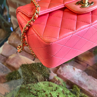 CHANEL Rectangular Mini Flap Pink Orange Lambskin Leather Top Handle