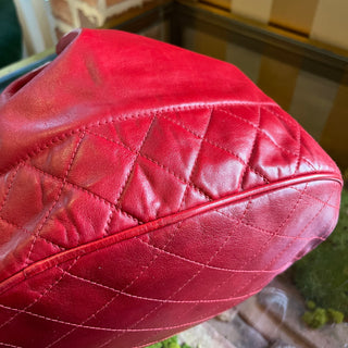 CHANEL Vintage Red Lambskin Leather Bucket Bag