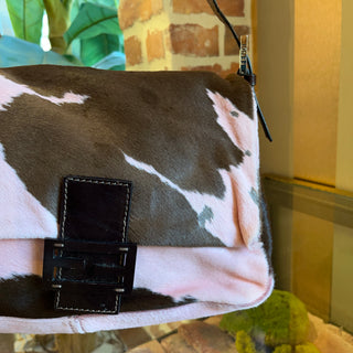 FENDI Mama Pink Brown Cow Print Pony Hair Shoulder Bag