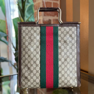 GUCCI Vintage Vertical GG Monogram Supreme Web Tote Top Handle Bag