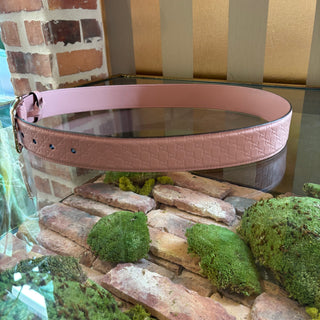 GUCCI Pink Leather Micro Guccissima Embossed Belt Size 90/36