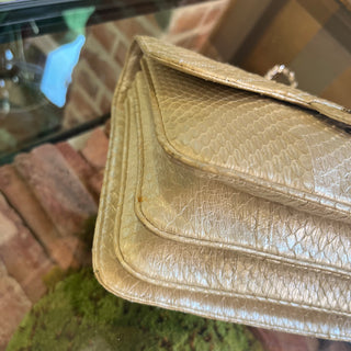 CHANEL Accordian Beige Python Flap Shoulder Bag