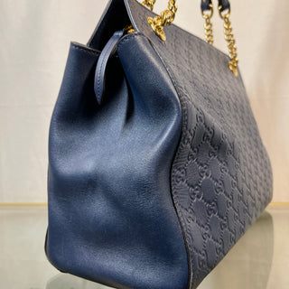 GUCCI Guccissima Large Chain Blue Shoulder Bag