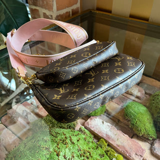 LOUIS VUITTON Multi Pochette Accessories Pink Brown Monogram Coated Canvas Crossbody Bag