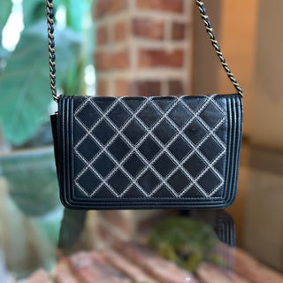 CHANEL Boy Wallet On Chain Black Quilted Stitched Calfskin Crossbody Bag