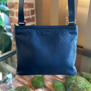 GUCCI Blue Diamante Leather Messenger Bag