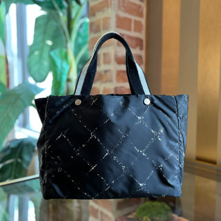 CHANEL Black Nylon Printed Quilt Tote