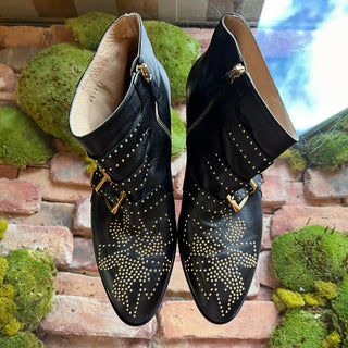 CHLOÉ Studded Gold/Black Leather Booties SZ 38.5 (US 8.5)
