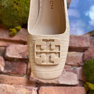 TORY BURCH Georgia Soft Croc New Cream Leather Pumps SZ 8