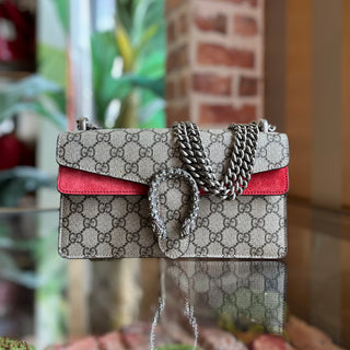 GUCCI Beige GG Red Suede Dionysus Shoulder Bag Small