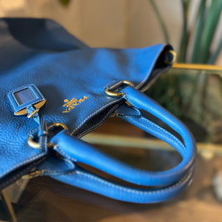 PRADA Blue Vitello Daino Leather Tote
