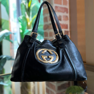 GUCCI Britt Medium Black Leather Tote Bag