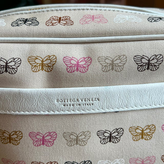 BOTTEGA VENETA Beige White Butterfly Print Canvas Cosmetic Pouch