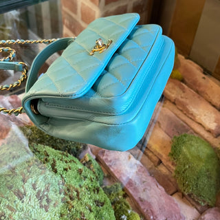 CHANEL Mini Blue Quilted Calfskin Leather Top Handle Bag