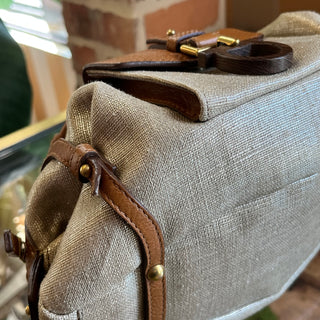 SALVATORE FERRAGAMO Brown Metallic Canvas Top Handle