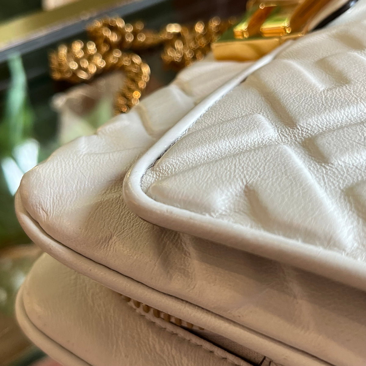 FENDI White Zucca Embossed Leather Upside Down Bag