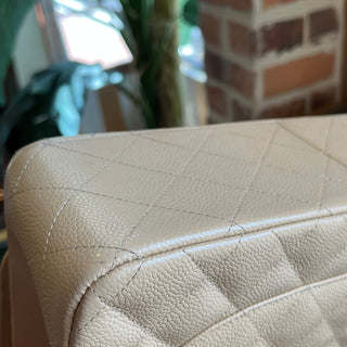 CHANEL Jumbo Double Flap Beige Caviar Quilted Leather Shoulder Bag