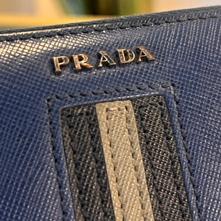 PRADA Blue Saffiano Long Zip Wallet