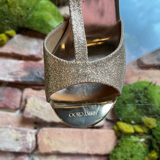 JIMMY CHOO Rose Gold Glitter Cork Wedges SZ 35 (US 5)