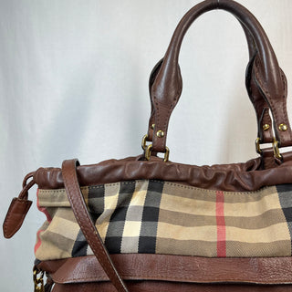 BURBERRY House Check Big Crush Brown Canvas and Leather Tote Bag