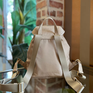 PRADA Small Re-Nylon Beige Nylon & Ostrich Leather Backpack Bag
