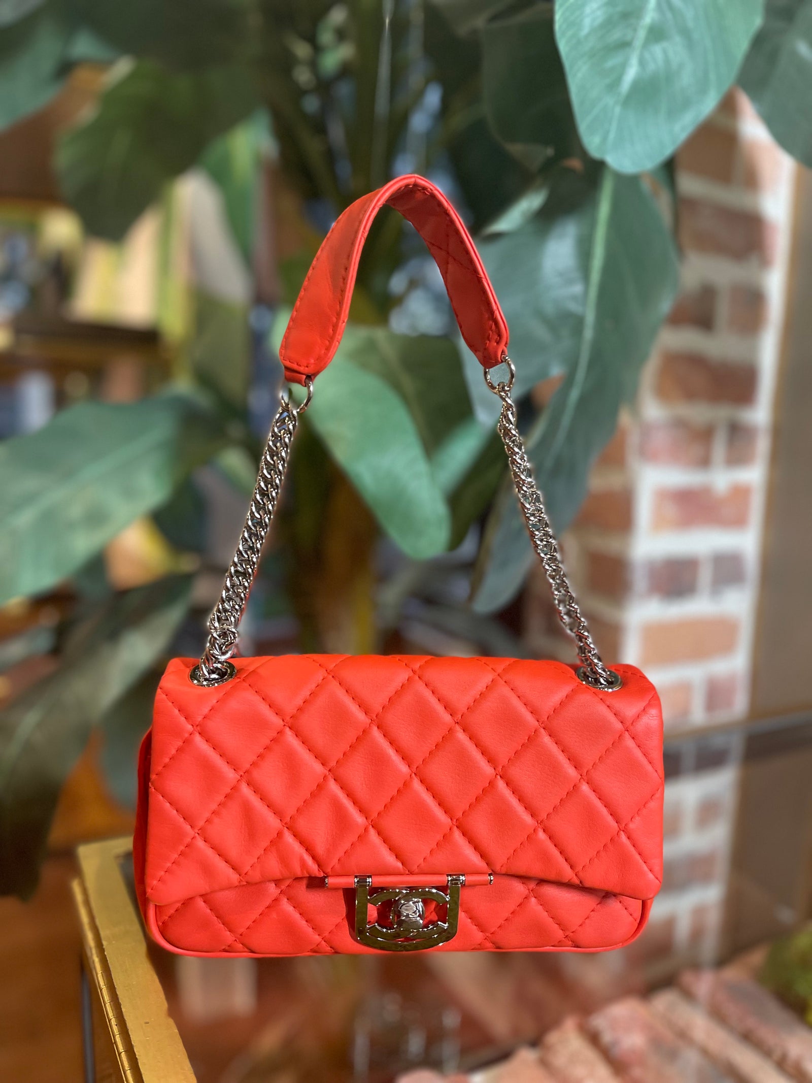 Chanel Red Cube Quilted Patent Leather Vintage Flap Baguette Bag