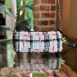 CHANEL Written In Chain Tweed Bowling Bag