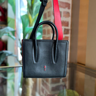 CHRISTIAN LOUBOUTIN Paloma Mini Loubinthesky Black Grained Calf Leather Spikes Top Handle Bag