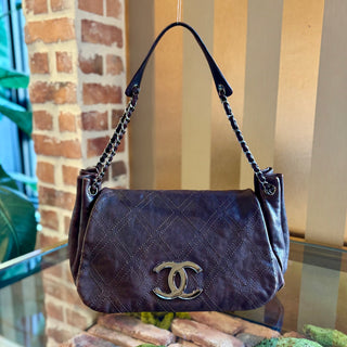 CHANEL Brown Diamond Stitch Accordion Flap Bag