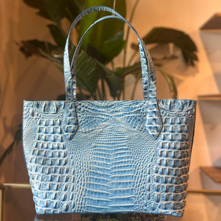 BRAHMIN Athena Tote Blue Melbourne Croc Embossed Leather Tote Bag