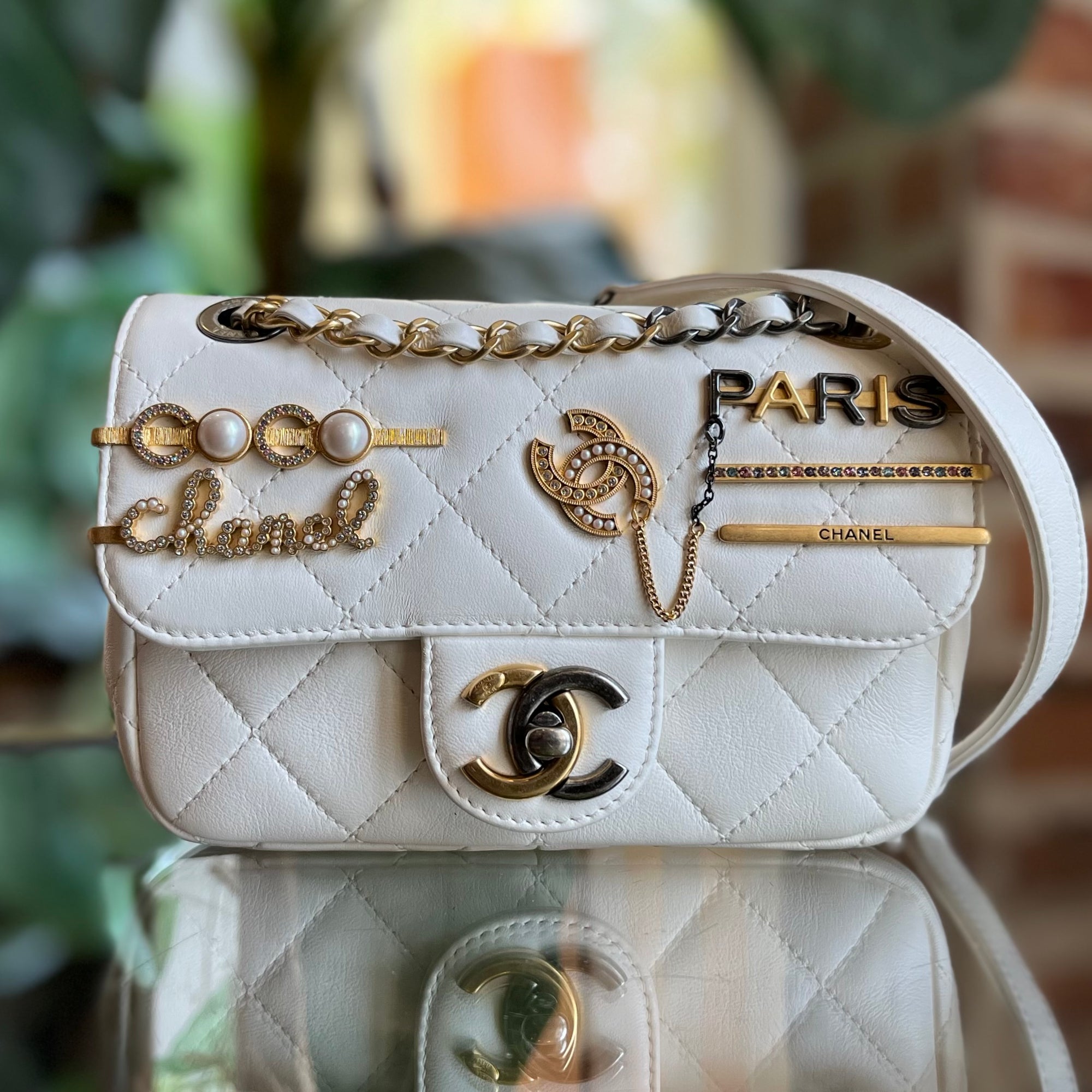 CHANEL White Lambskin Quilted Mini Coco Clips Single Flap