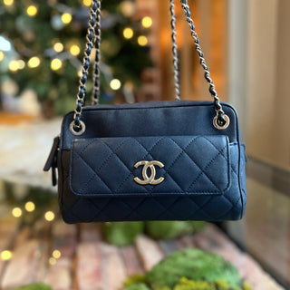 CHANEL In & Out Camera Case Small Quilted Caviar Crossbody Bag