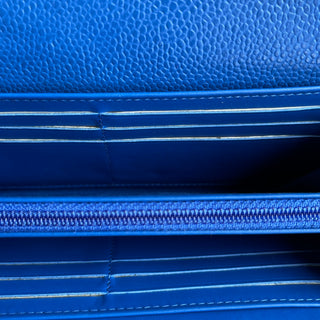CHANEL Large Gusset Flap Blue Caviar Quilted Wallet