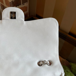 CHANEL Jumbo White Caviar Leather Single Flap Shoulder Bag