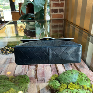 CHANEL Single Flap Black White Lambskin Quilted Shoulder Bag