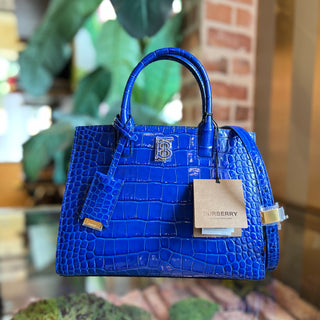 BURBERRY Frances Mini Knight Blue Croc Embossed Leather Tote Bag